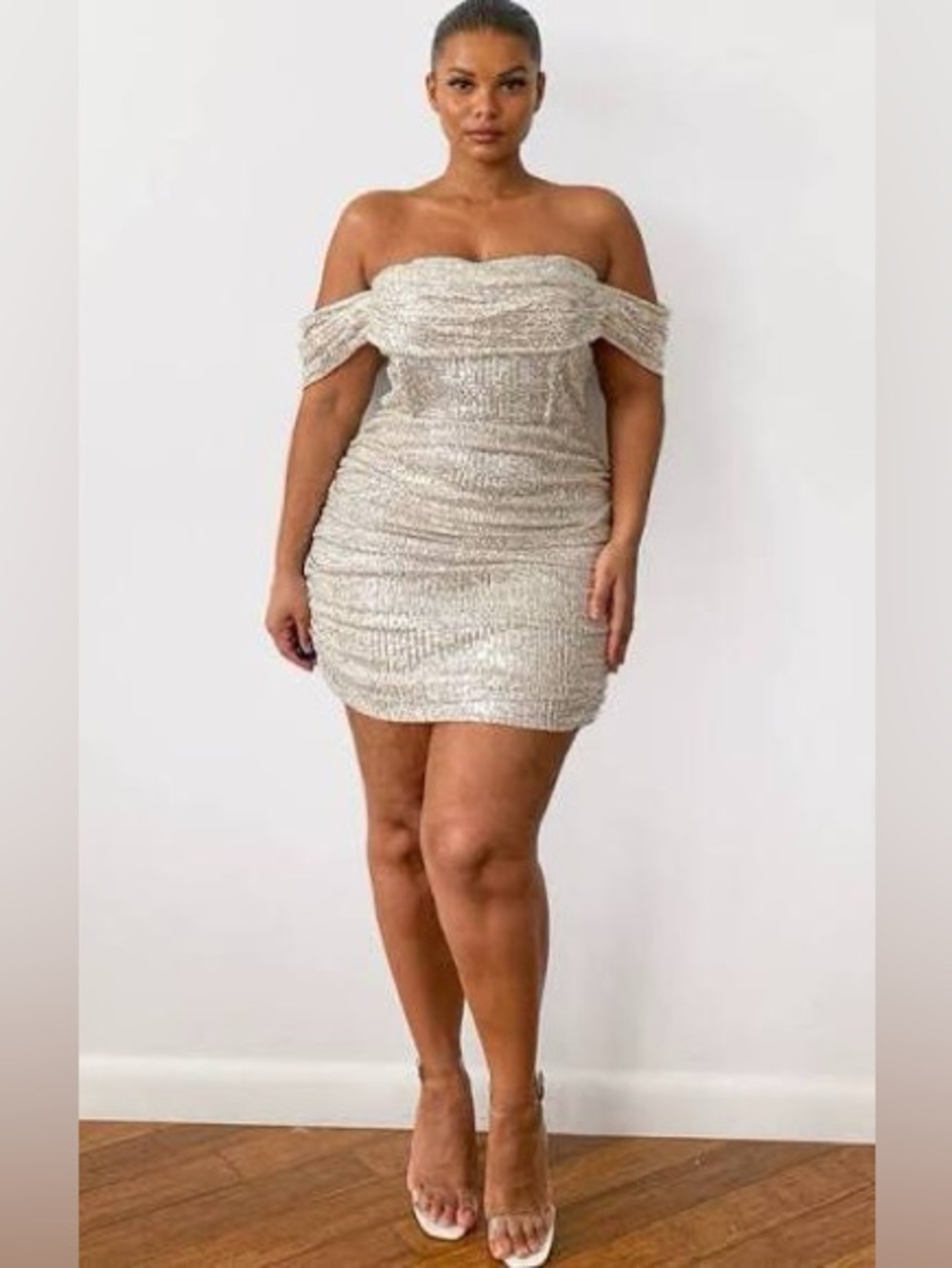 Pretty Little Things Party Dress Cream with Sequins US Size 12 NWT